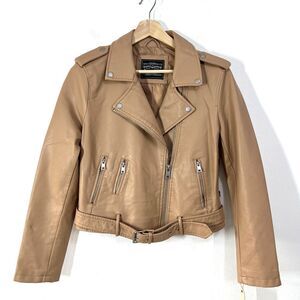 Levi's Belted Faux Leather Moto Jacket Womens Large Cream Full-Zip Belted Street
